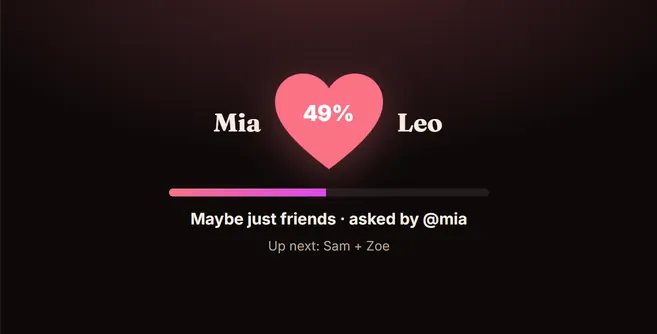 Love Calculator running in Tream’s demo mode